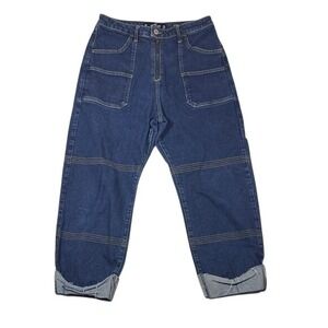 Hollister High-Rise Crop Boyfriend Jeans Dark Wash Utility Carpenter 9R W29 L25